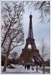 Photo panoramique de la Tour Eiffel entourée par les arbres bordant le champ de Mars